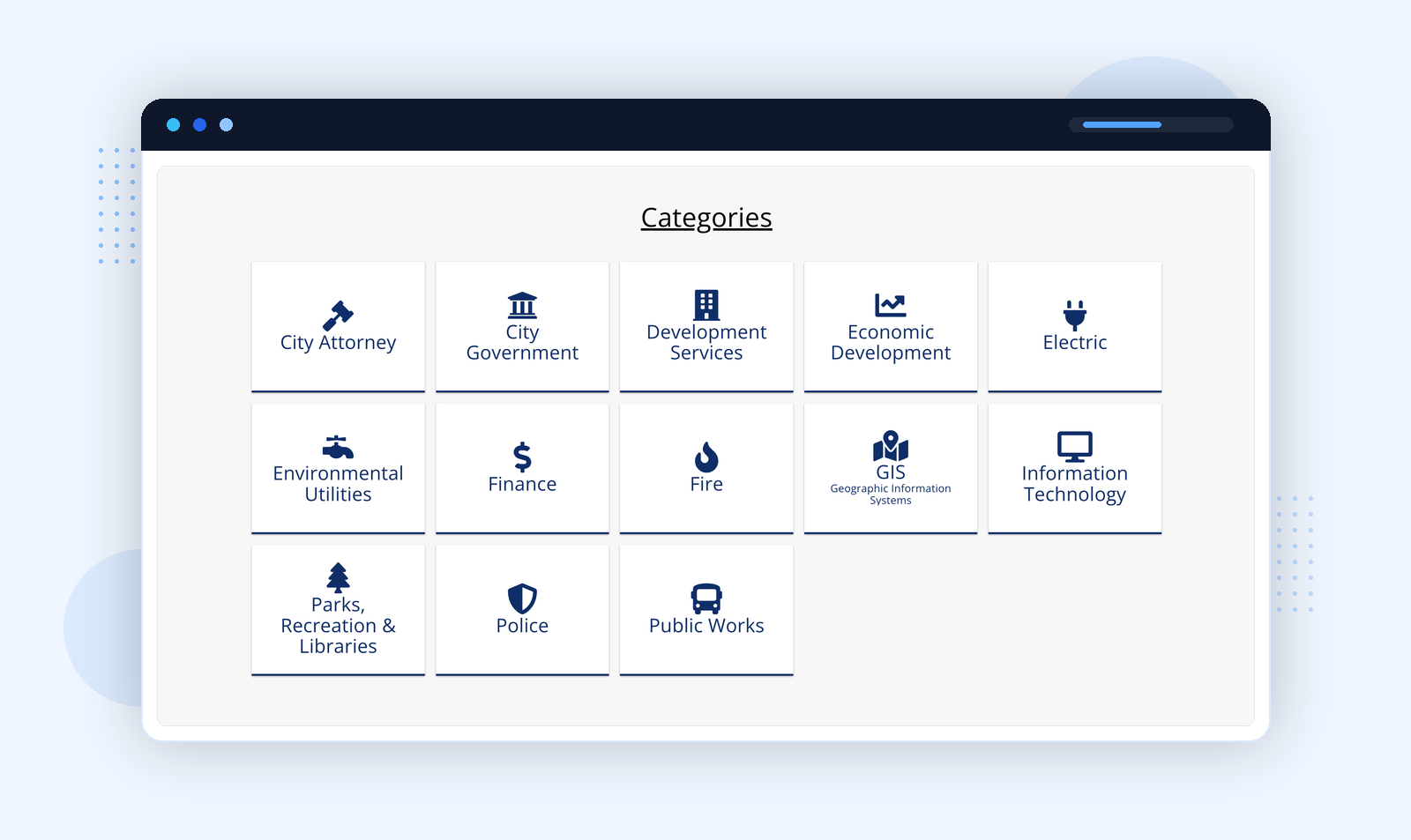 Open Roseville โ dataset categories spanning city attorney, finance, GIS, parks, police, and public works