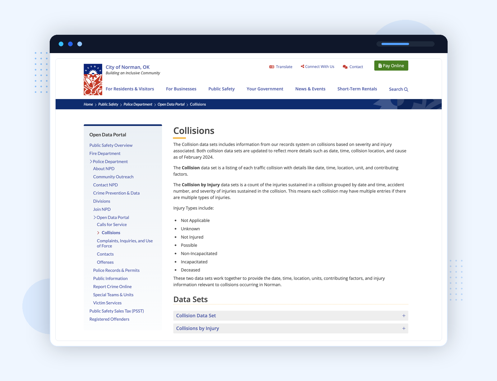 Norman collisions dataset page โ context and provenance before the download