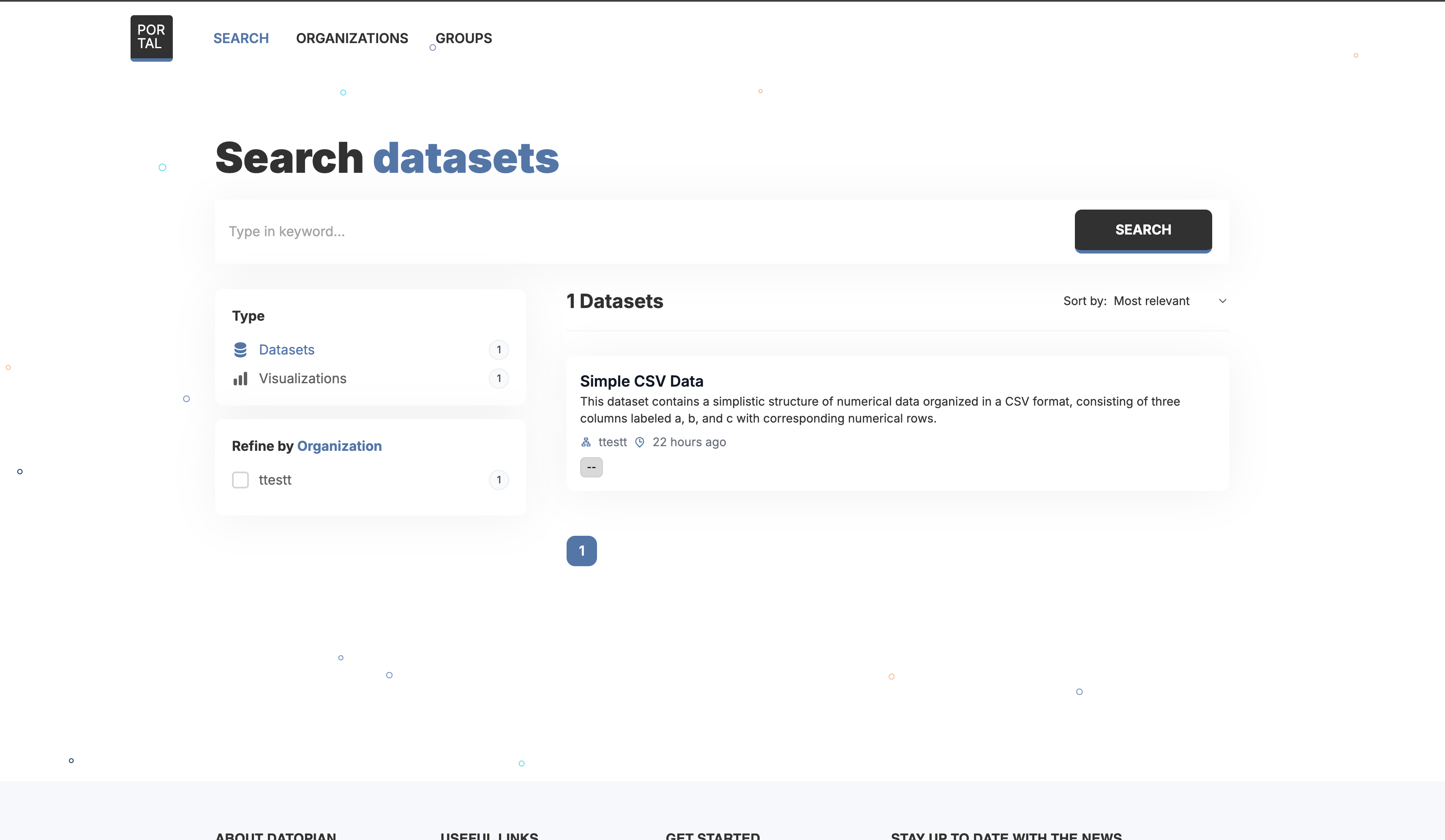 placeholder: public search page with filters